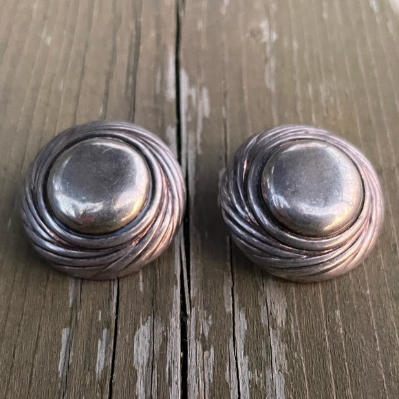 Hillel Efrat Modernist Large Hollow Sterling Silver Clip On Earrings - Picture 3 of 12